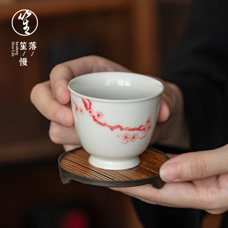 落笙陶瓷小茶杯景德镇主人杯单杯手绘个人品茗杯复古手绘功夫茶具