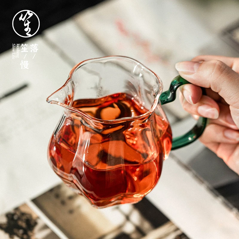 落笙玻璃公道杯高档日式分茶器耐高温加厚茶海带手柄透明功夫茶具