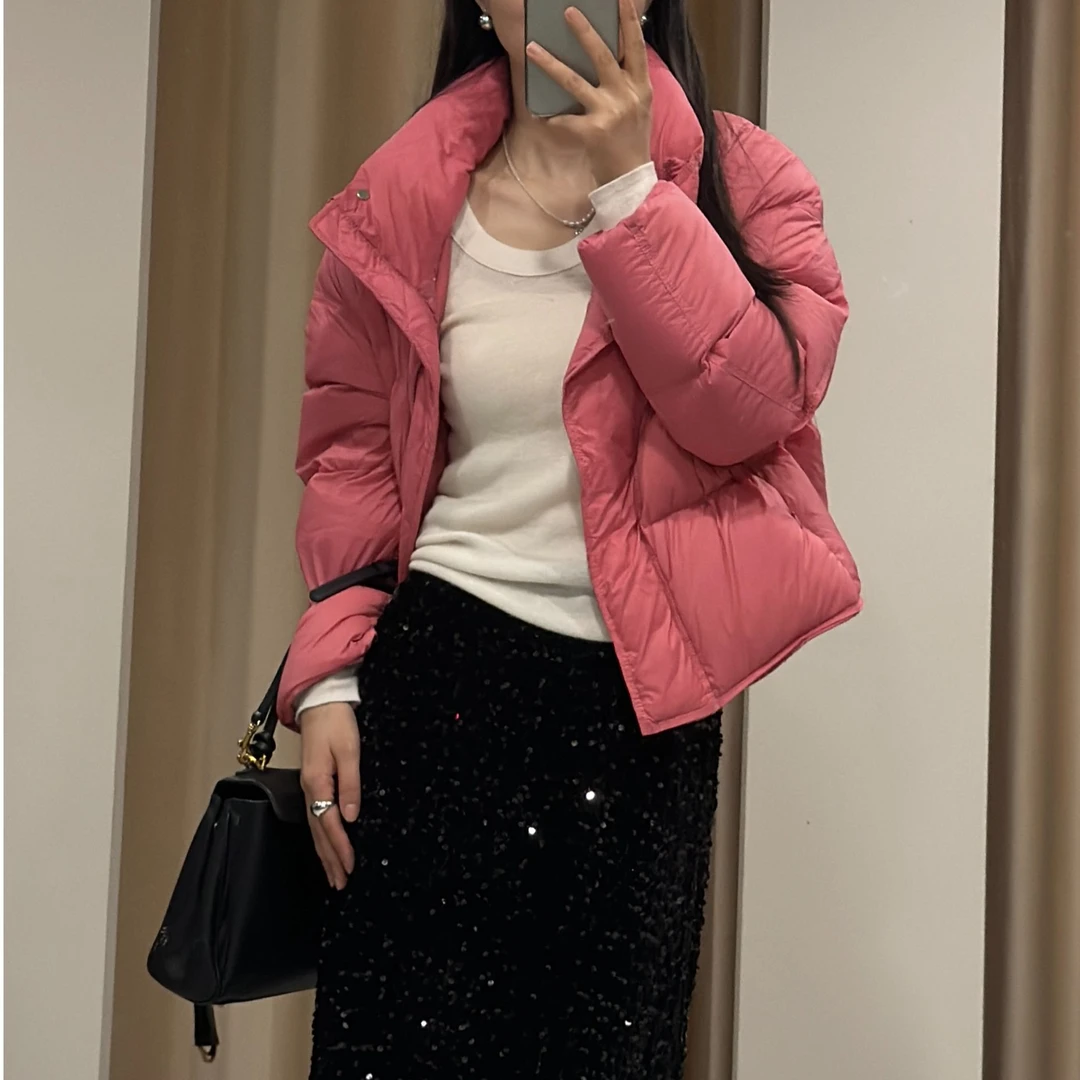 【蔷薇花红】泡芙轻柔短款轻薄羽绒服
