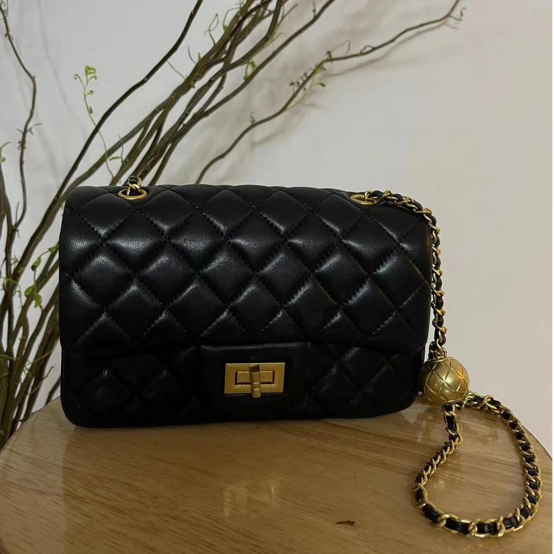 轻奢经典百搭菱形格手提包气质小香风链条包