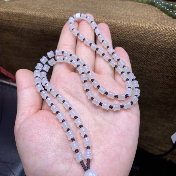 和田玉青海料白玉竹节60厘米长5.5mm项链吊坠挂绳项链珠链时尚