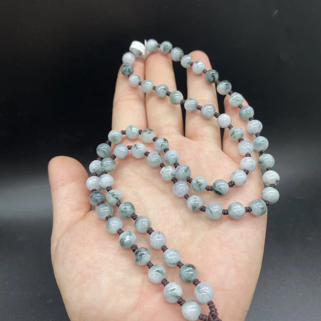 天然翡翠飘花卡8mm挂坠绳玉石编织项链单圈清新精美简约绿色素圈