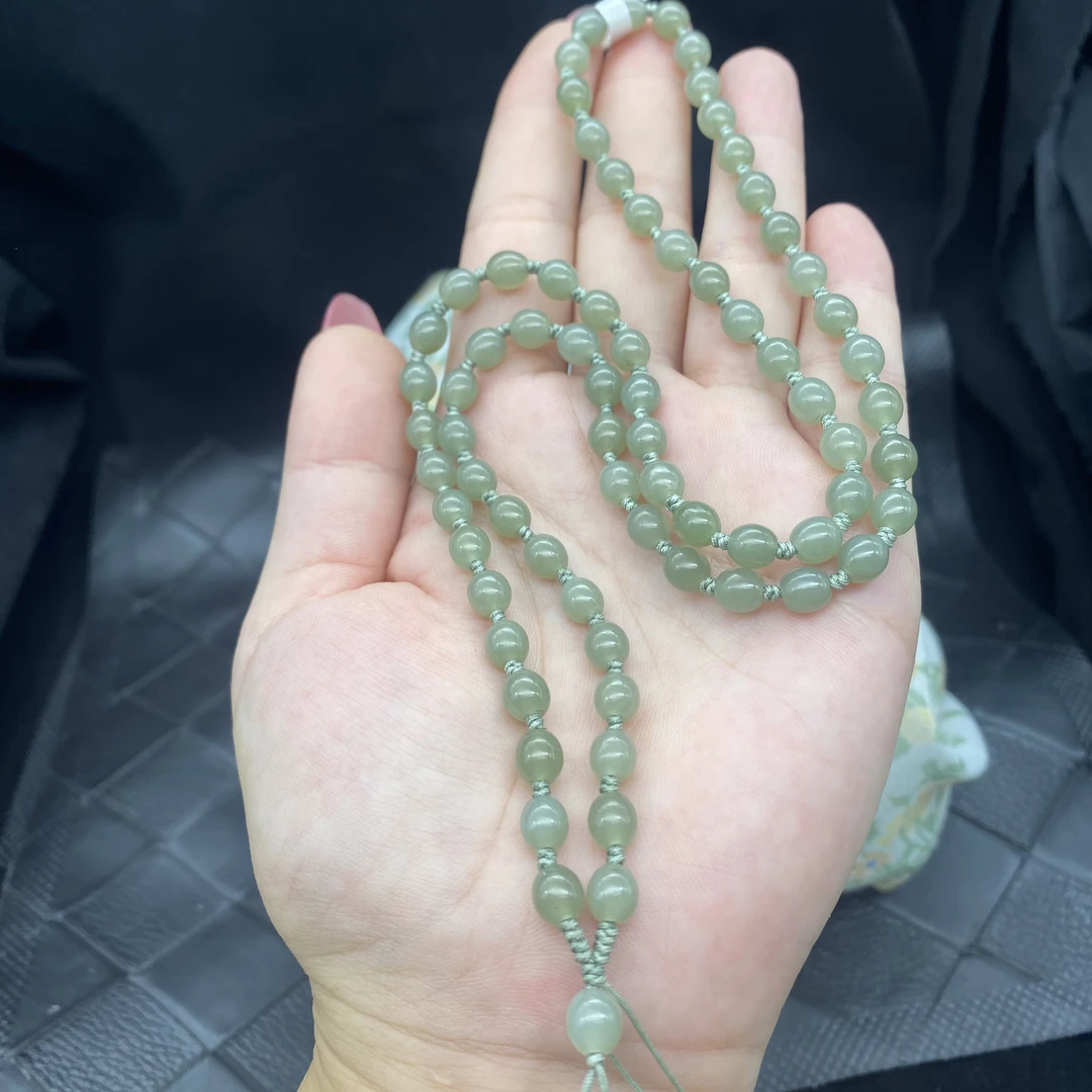 和田玉切末蓝筒珠6mm玉石项链绳吊坠挂绳纯手工编织玉绳时尚绿色