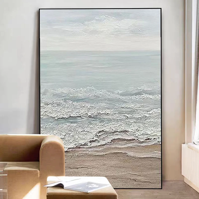 手绘油画【海翼】现代简约风海景客厅沙发背景墙肌理装饰画玄关挂画