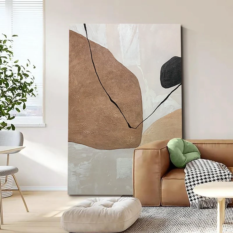 手绘油画【拾染】纯手绘油画客厅抽象画背景墙莫兰迪落地玄关餐厅画