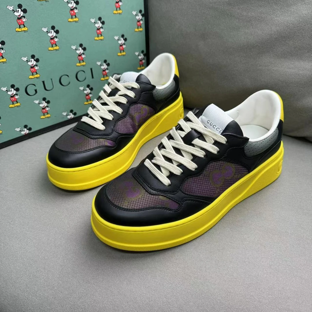 GUCCI/古驰黄紫拼色暗纹渐变双G老花时尚百搭饼干鞋 39码/全新