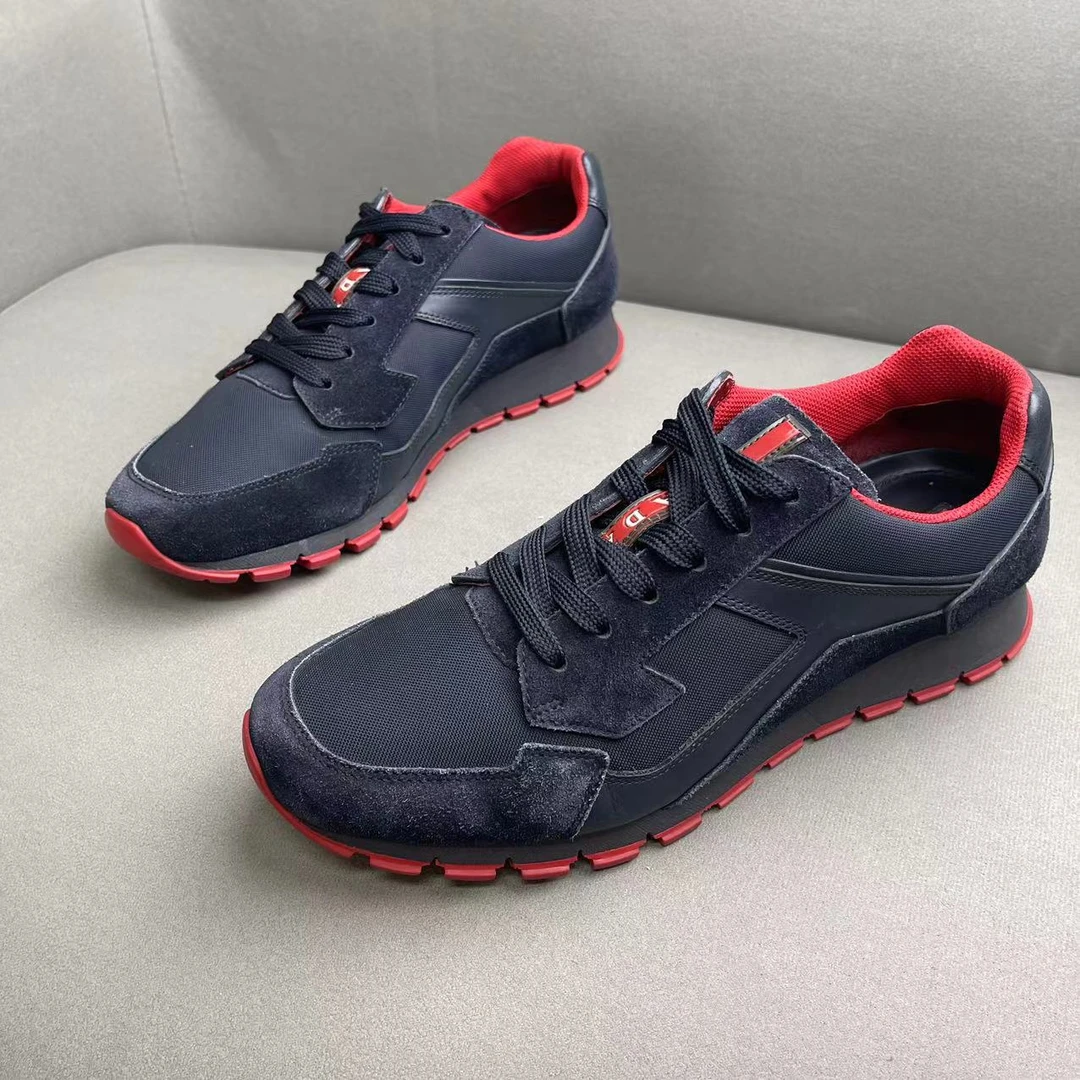 Prada/普拉达黑红拼色麂皮休闲时尚百搭运动鞋 41.5码/95新