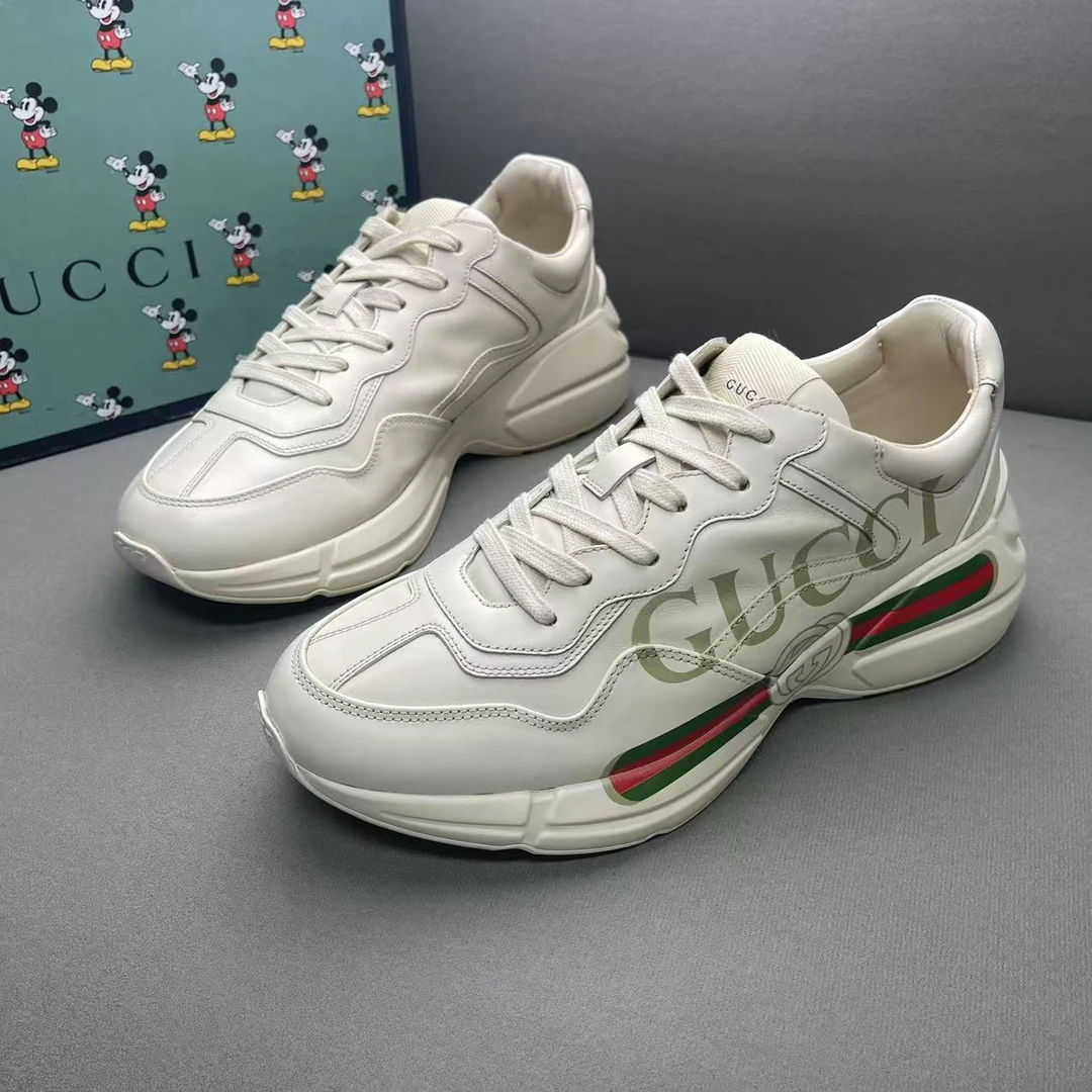 95新 GUCCI/古驰 米白色皮面侧边大logo时尚腰带老爹鞋 多尺码