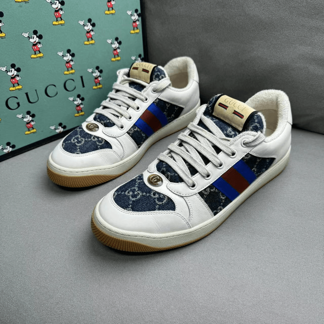 GUCCI/古驰白蓝拼色双G老花半印潮流时尚百低帮脏脏鞋 40码/96新