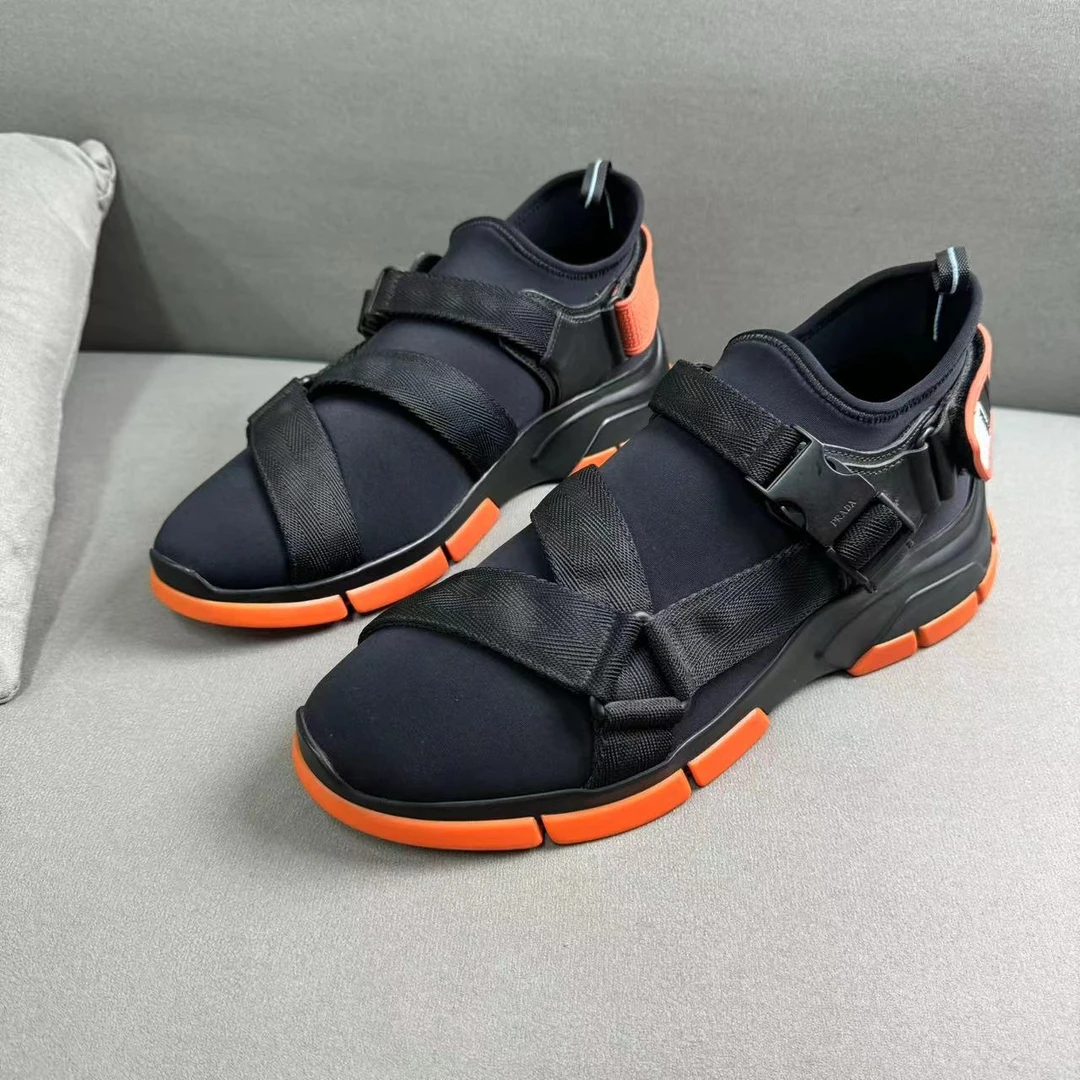 未使用 Prada/普拉达 黑橙拼色绑带时尚百搭运动鞋 41.5码/全新