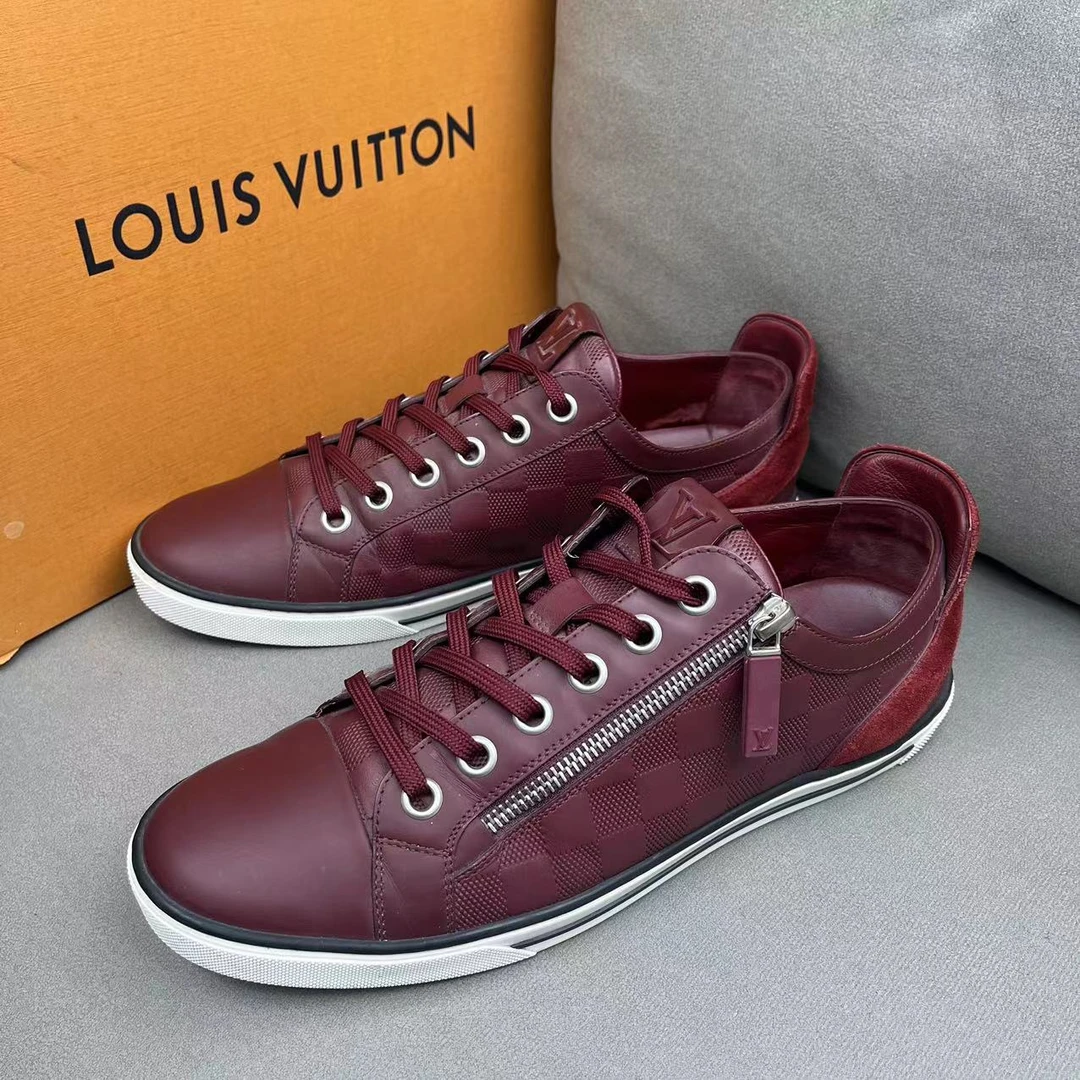 95新 LouisVuitton/路易威登 红色拉链棋盘格板鞋 41码/福利款