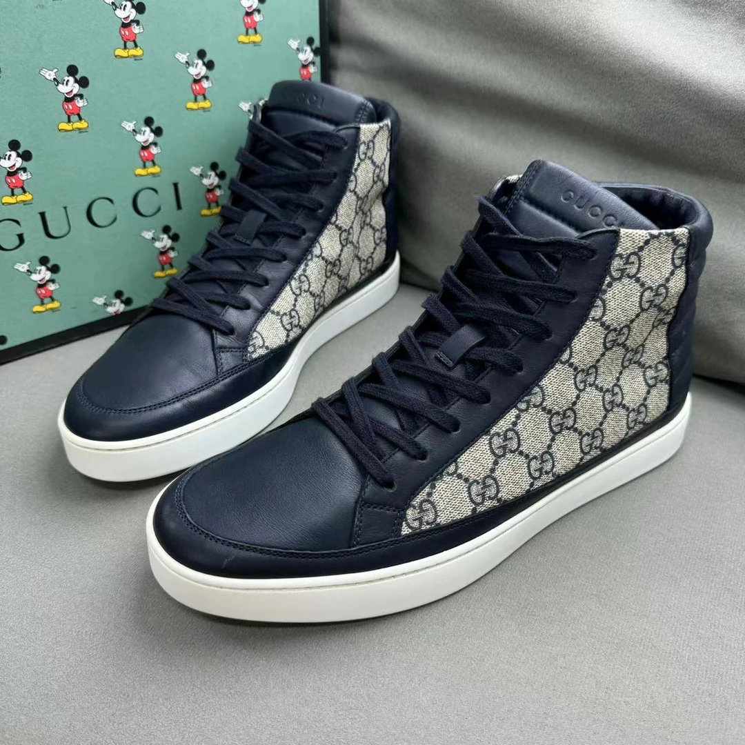 GUCCI/古驰乌木色双G互扣老花时尚百搭舒适高帮板鞋 42.5/98新