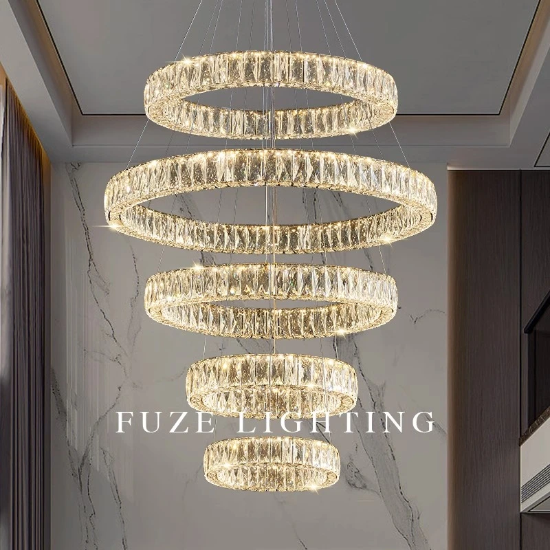 意式轻奢水晶吊灯别墅中空后现代简约客厅灯大厅复式楼自建房灯具