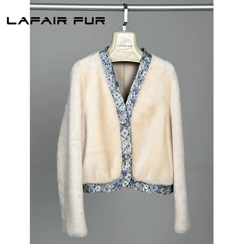 拉法时尚秋冬设计师短款新中式宋锦洛曼皮毛一体外套6887