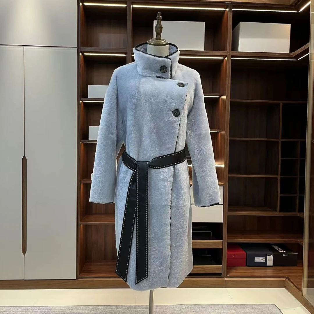 拉法时尚秋冬设计师长款洛曼皮毛一体外套23131-1