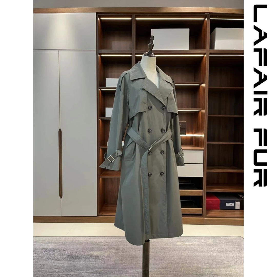 拉法时尚春秋气质大长款双排扣风衣外套2207