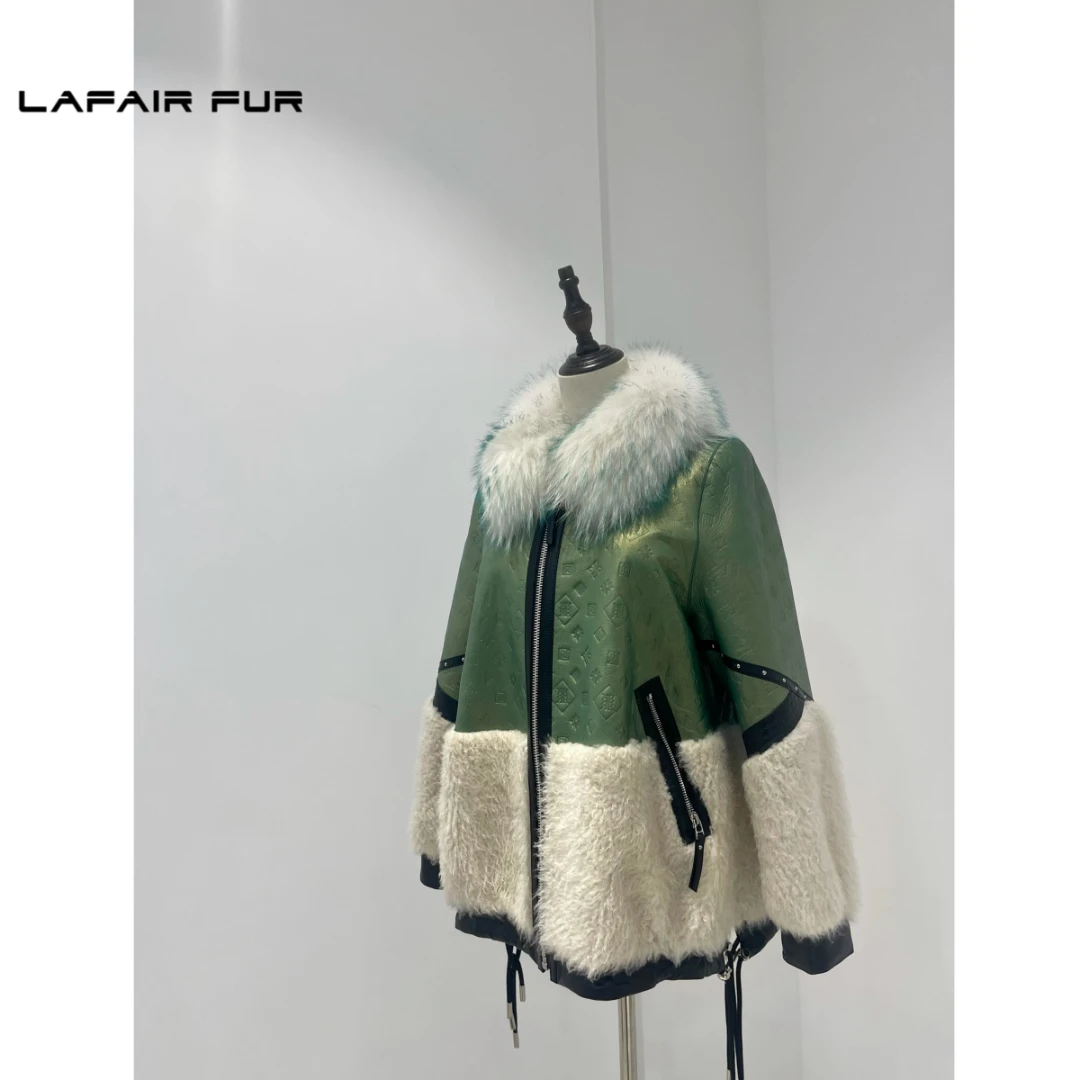 LAFAIR FUR拉法时尚秋冬设计师撞色短款皮毛一体外套22219