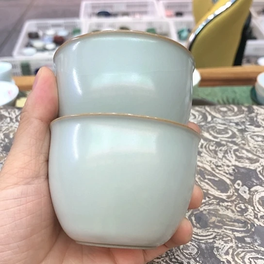 汝窑，一对杯，来来来啦
