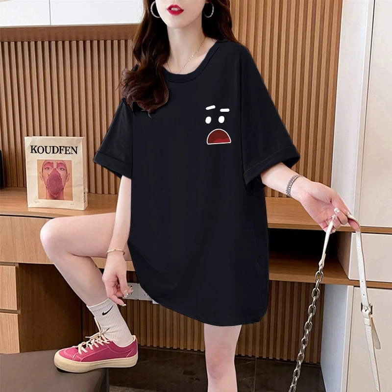 中长款短袖圆领卡通动漫孕期T恤宽松夏装印花ins时尚洋气