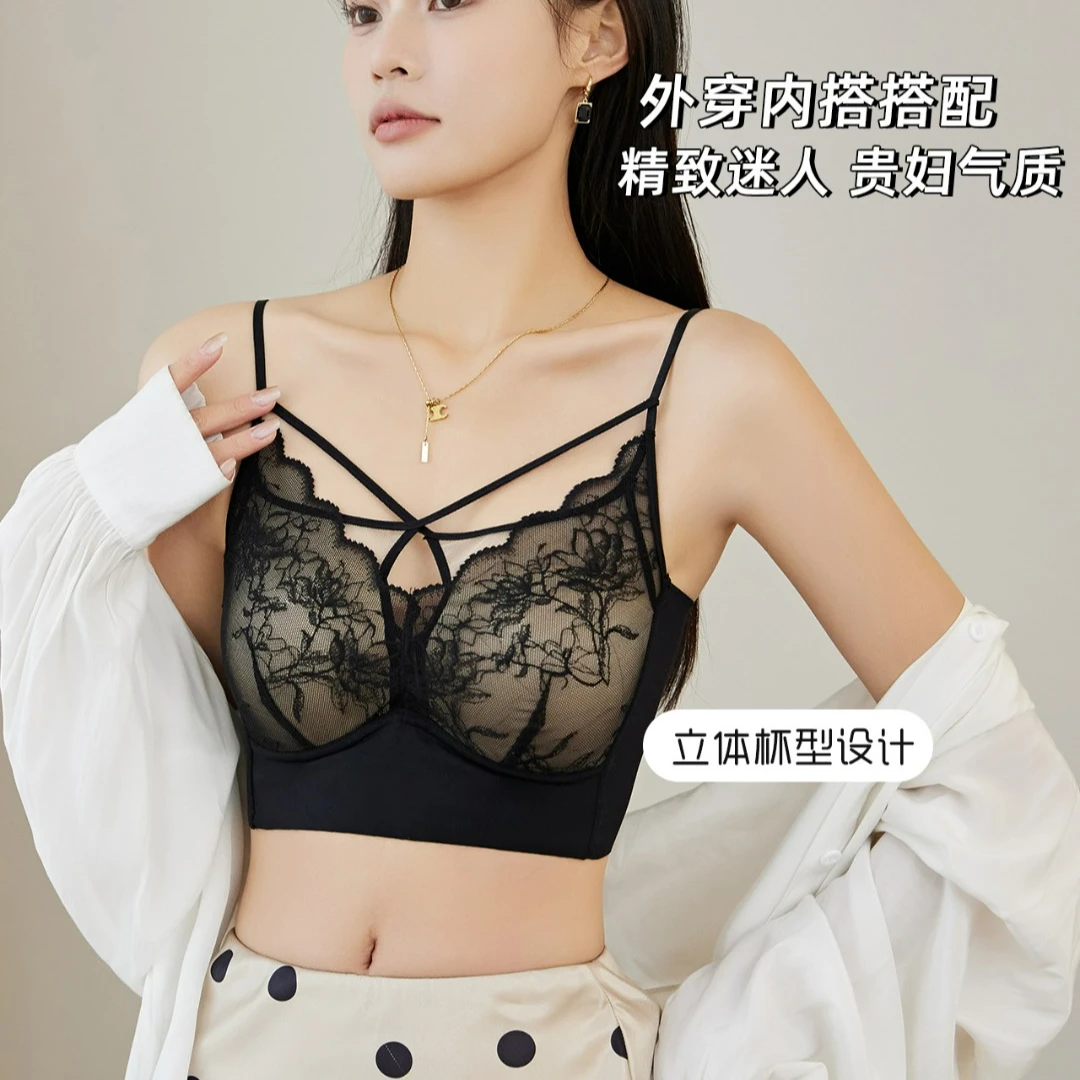 蕾丝内衣女大胸显小软钢圈调整型文胸收副乳防下垂胸罩薄款一体杯