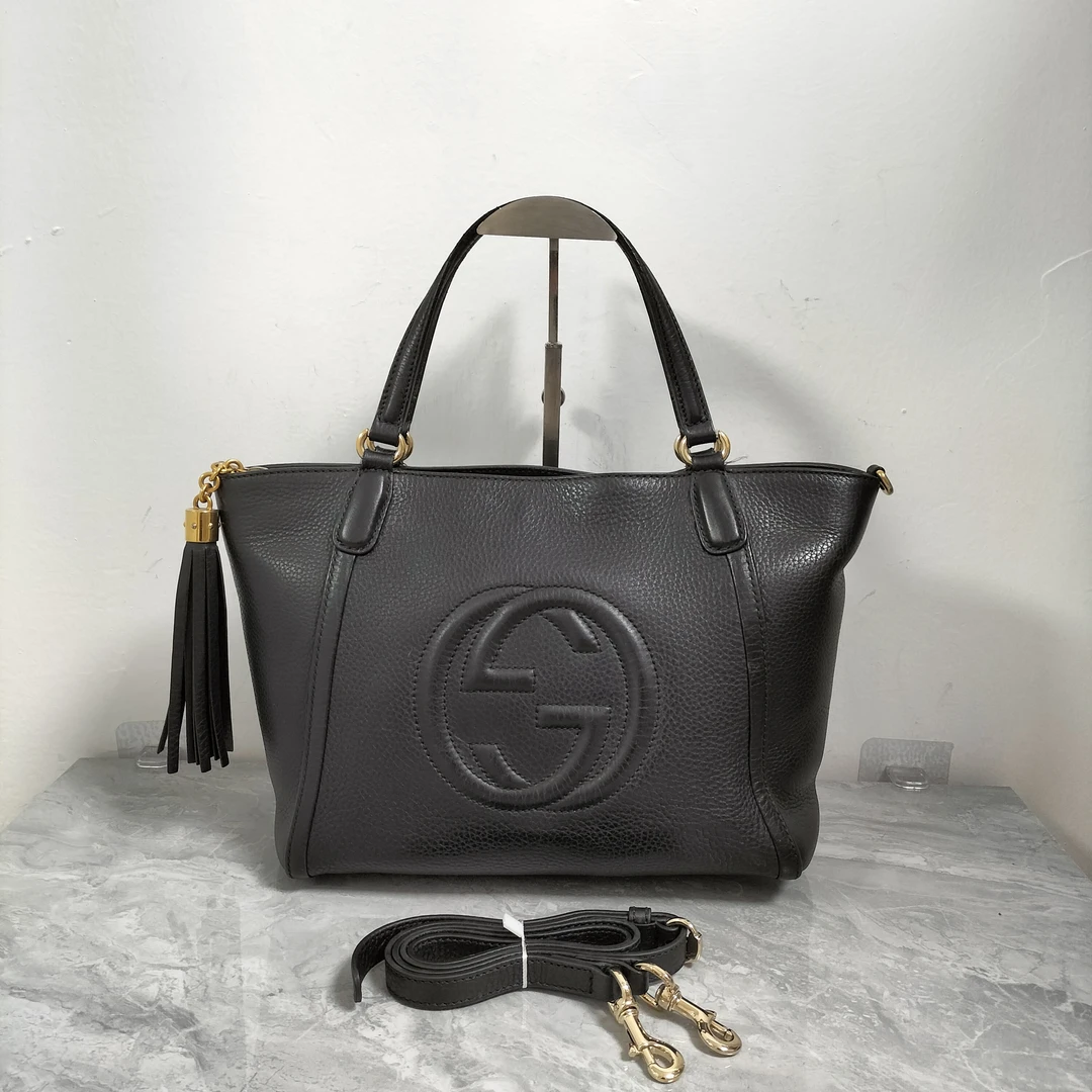 95新 GUCCI/古驰 古驰黑色流苏斜挎包/货号10255