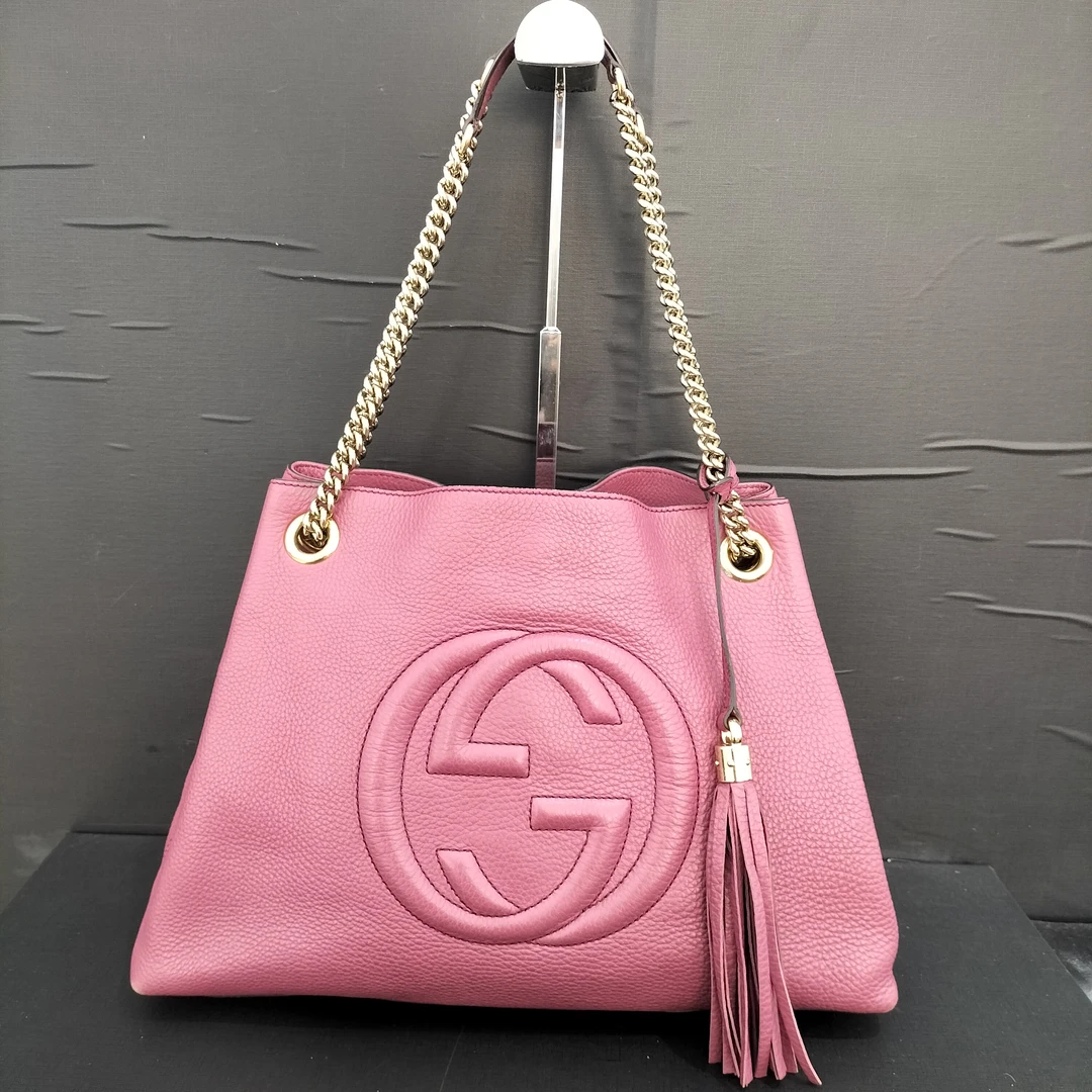 95新 GUCCI/古驰 双G流苏链条斜挎包/货号11775