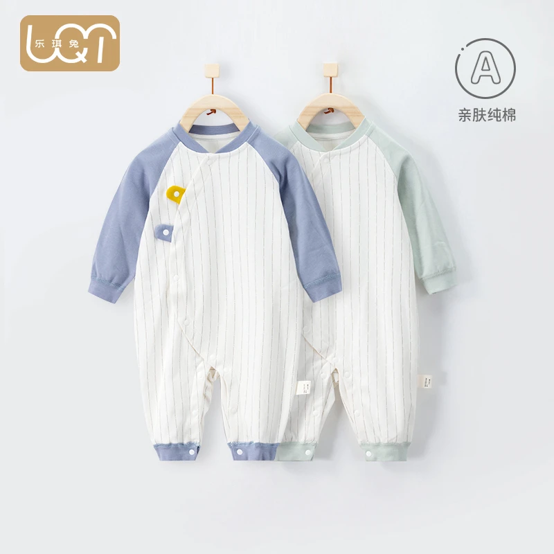 婴儿连体衣春秋纯棉偏开护肚睡衣新生儿哈衣爬爬服宝宝衣服秋装