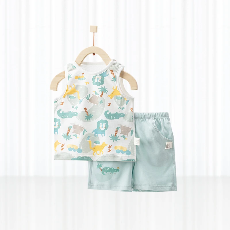 婴儿背心套装夏季薄款全棉男夏装儿童纯棉夏天衣服宝宝无袖两件套
