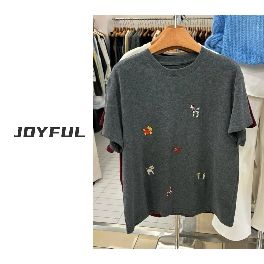 LELE-【汪汪队T恤】秋季新款刺绣卡通显瘦短袖圆领休闲宽松气质