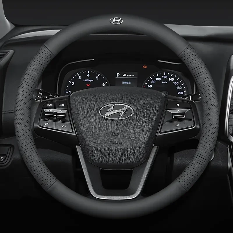 现代真皮方向盘套伊兰特途胜L名图IX35胜达菲斯塔索纳塔超薄把套