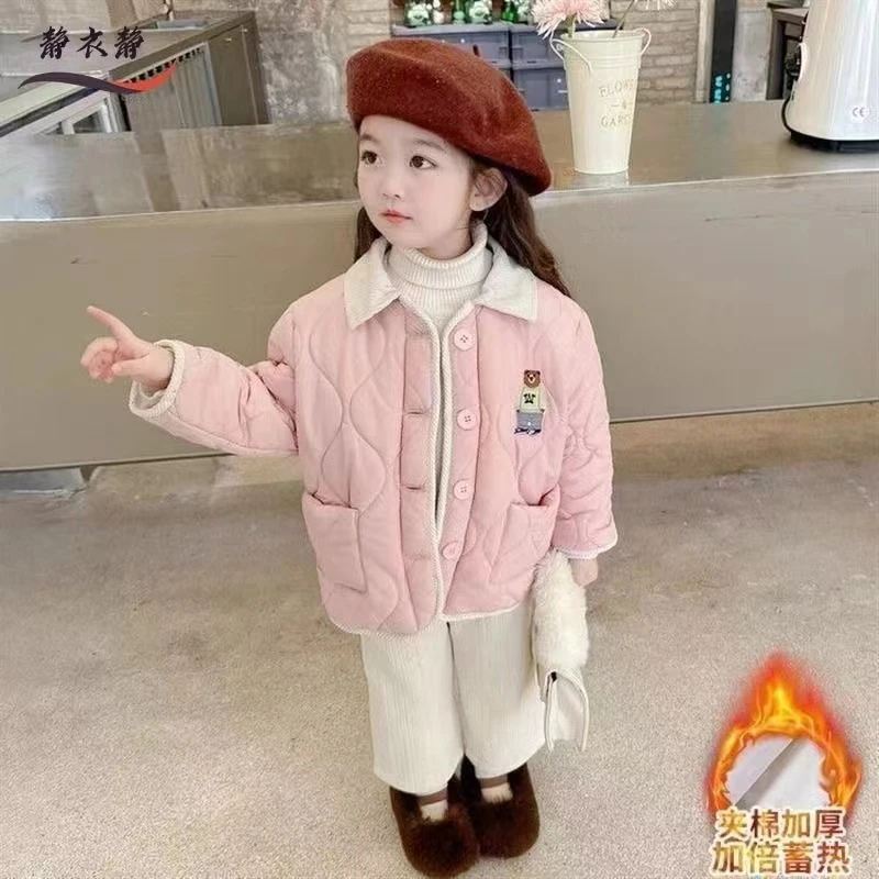 女童棉服外套秋冬季新款韩版加绒棉袄中小童女宝轻薄儿童棉衣