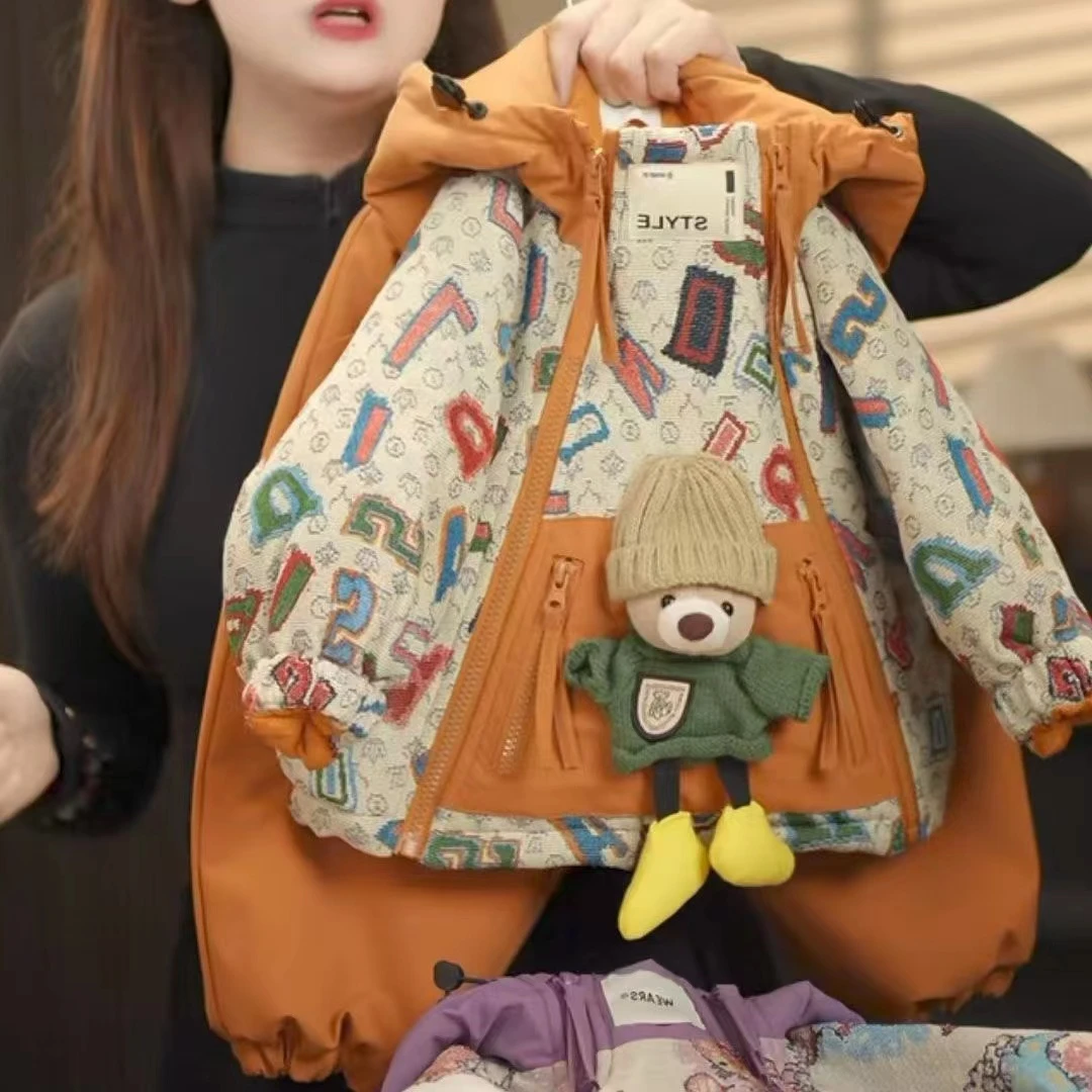 女童春季外套加绒加厚新款中大童宝宝棉衣儿童小熊棉服