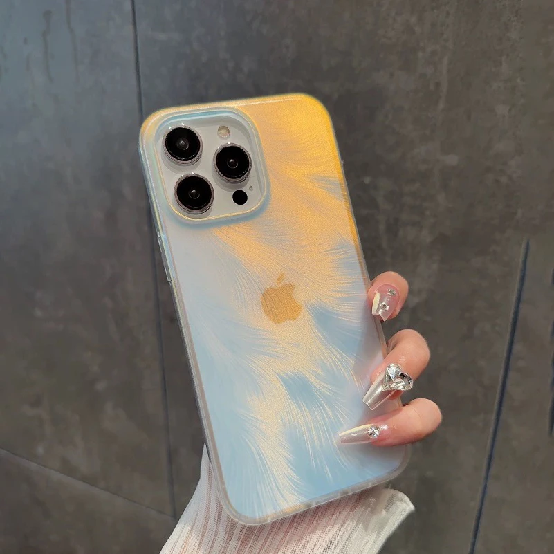 羽毛镭射苹果15ProMax防摔手机壳iphone14promax软边彩色个性炫彩