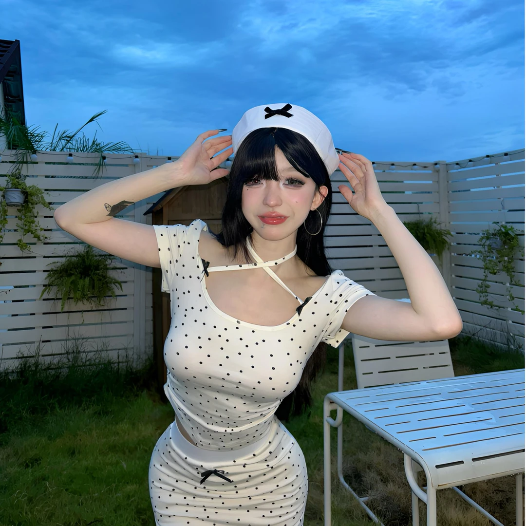 【小洋家】（波点两件套）泡泡袖法式气质波点修身裙-SXYSX403518