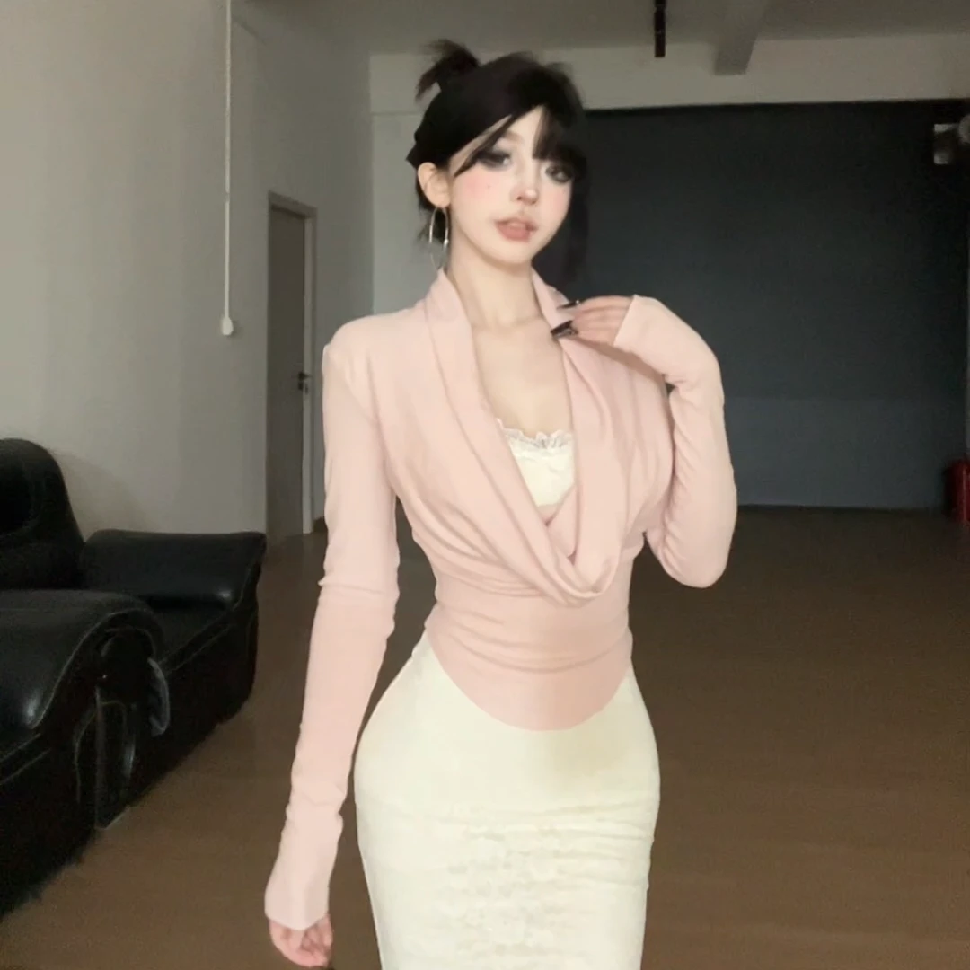 【小洋家】纯欲辣妹风荡领修身显瘦长袖T恤上衣女秋冬-SXYSX406871