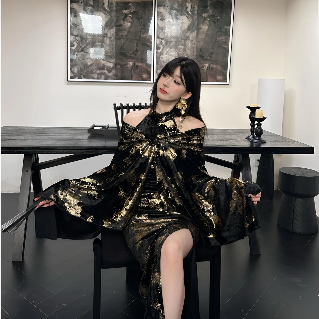 【小洋家】（黑道千金）改良旗袍绝美无袖挂脖包臀长裙SXYYN404591