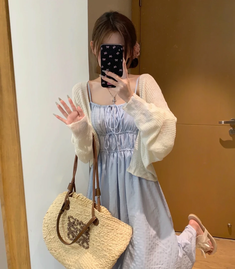 吊带连衣裙女夏沙滩裙搭配罩衫-2102