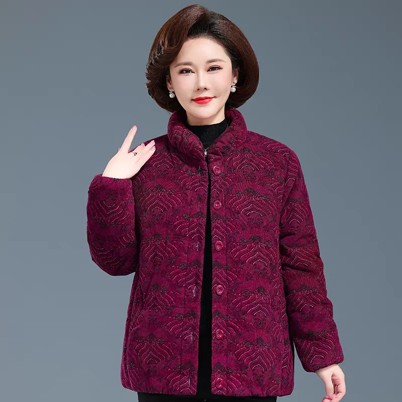 中老年女装纯棉冬装棉衣条绒加厚棉服灯芯绒宽松奶奶妈妈保暖棉袄