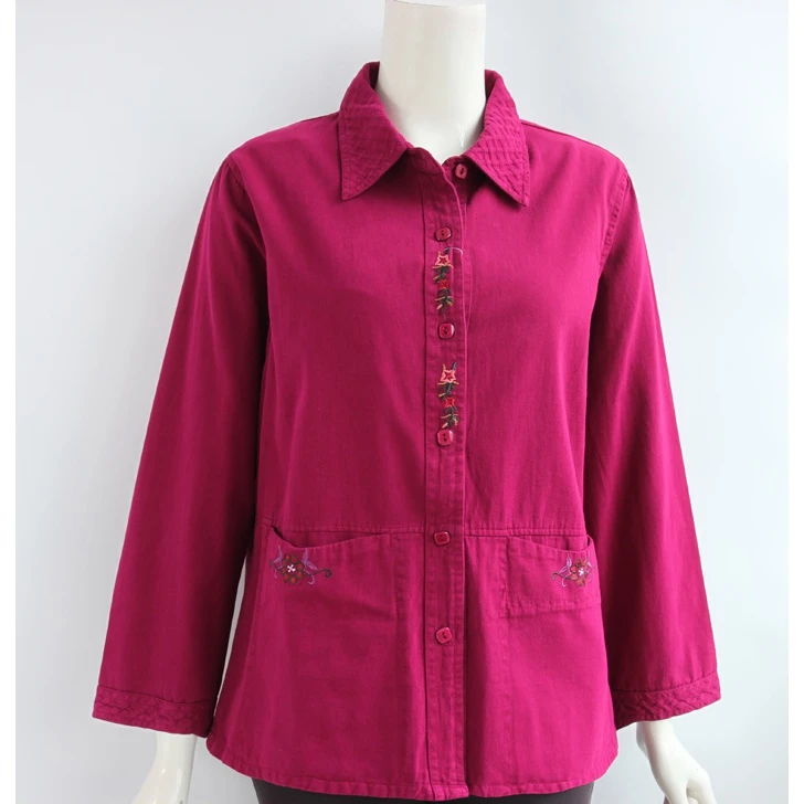 025中老年女装纯棉长袖衬衫妈妈奶奶装水洗全棉宽松大码绣花衬衫