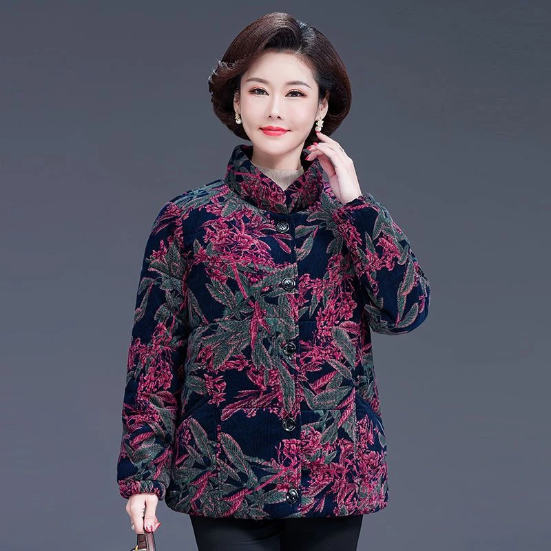 A21-36妈妈装纯棉灯芯绒棉衣外套冬装奶奶装保暖棉服民族风上衣