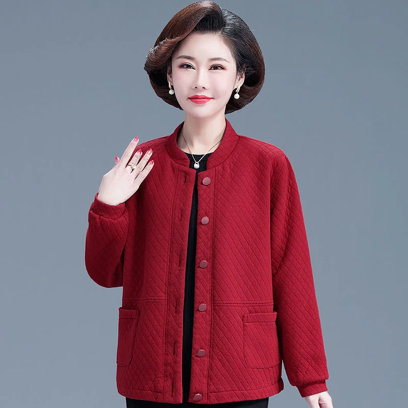 时尚妈妈装春秋外套中老年女大码休闲上衣宽松洋气立领薄外套上衣