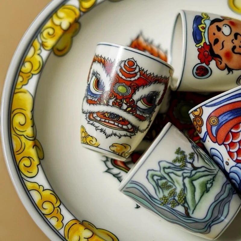 布袋主人杯 珐琅彩事事如意陶瓷茶杯 国潮风单个闻香品茗杯