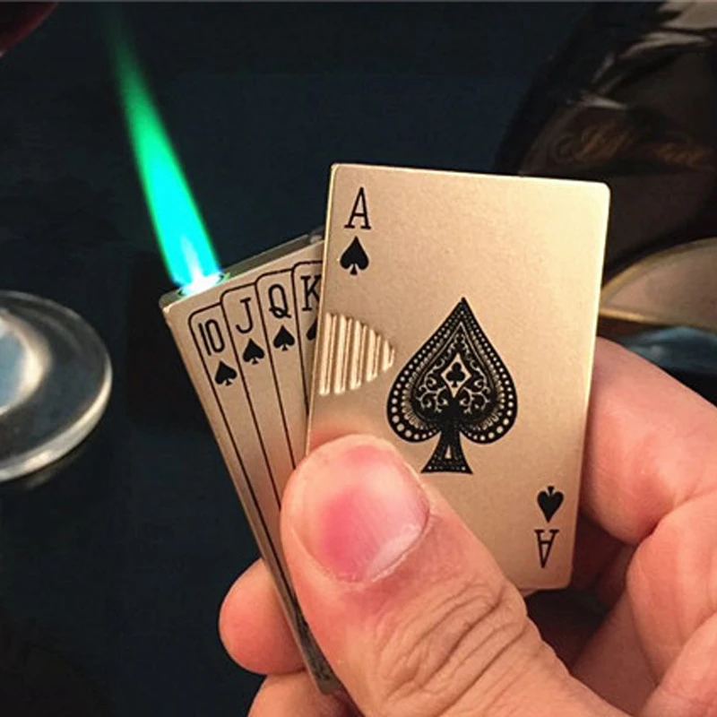 网红扑克牌打火机创意同花顺酷炫点烟器带验钞灯充气防风火手工66