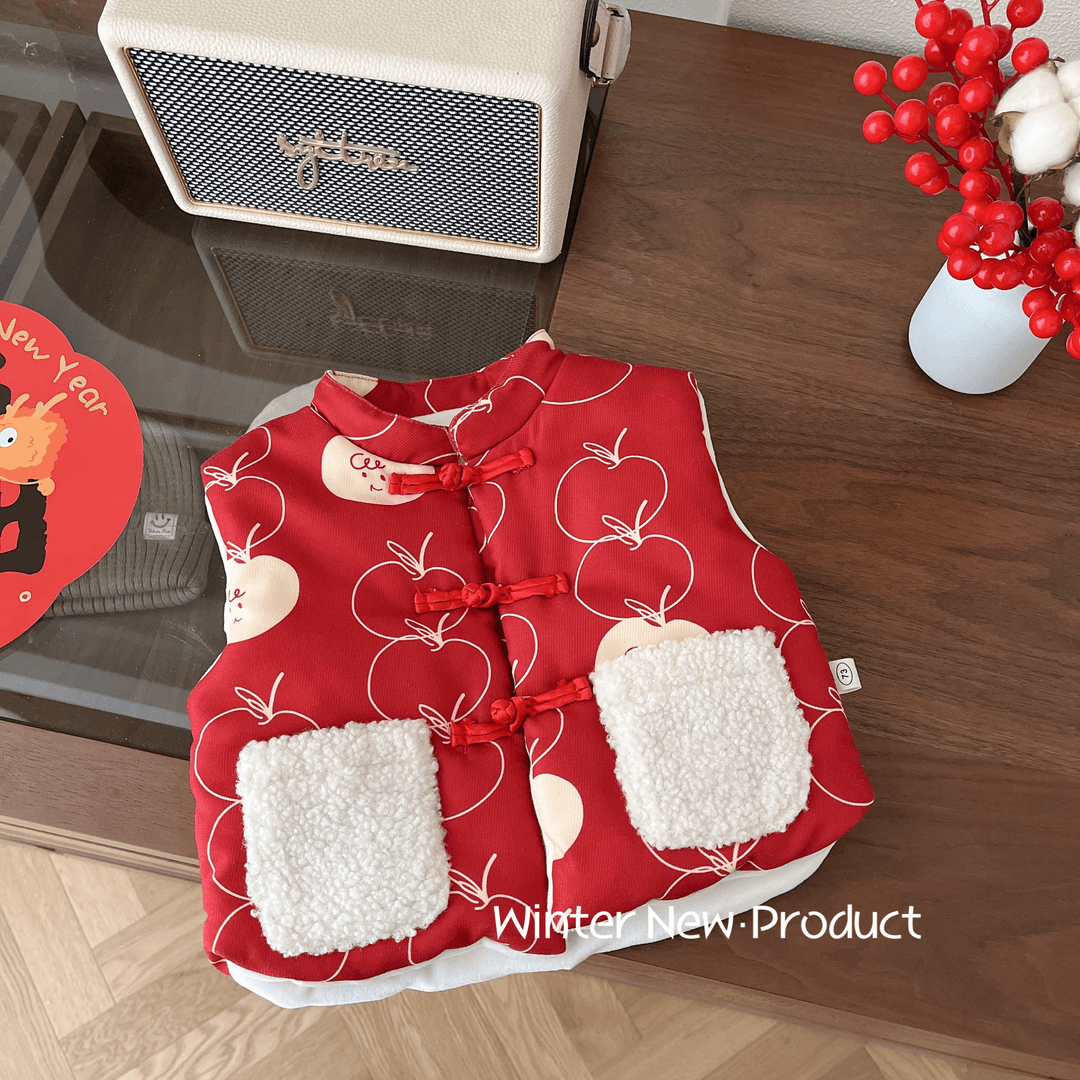 儿童加绒马甲0-5岁冬季女童加厚保暖上衣男童喜庆复古拜年服AY226