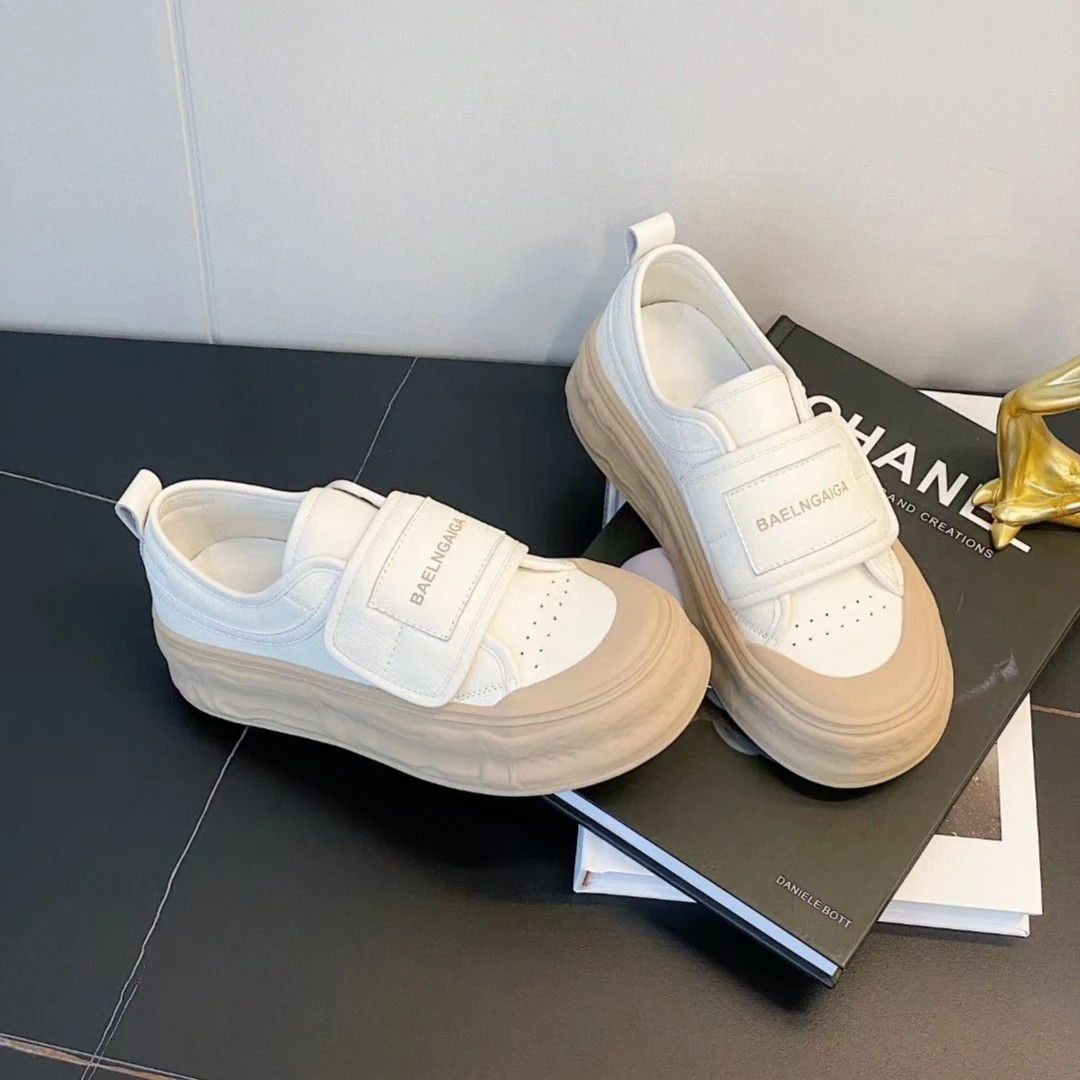 2023春季溶解底小白鞋百搭厚底魔术贴真皮单鞋韩版时尚小众单鞋