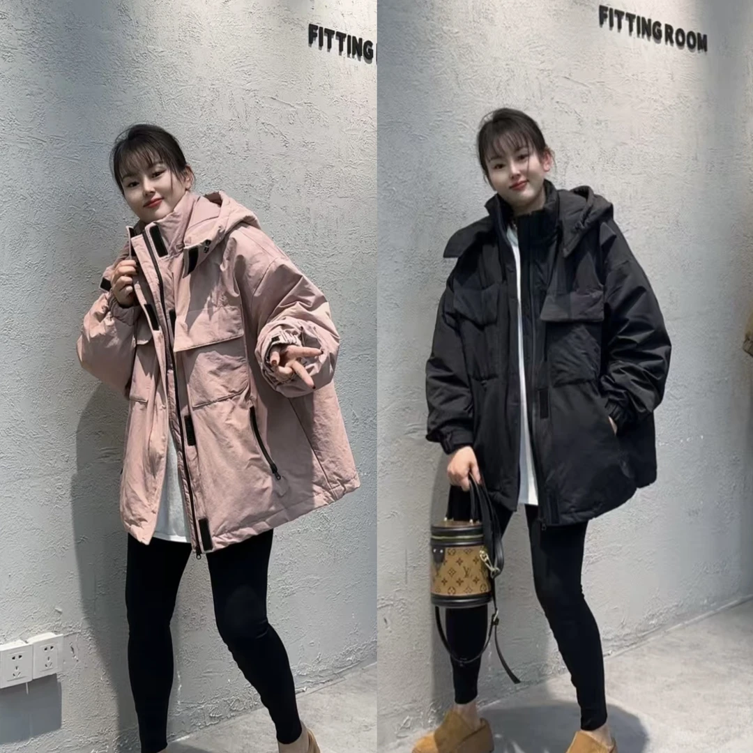Y8592韩系立领连帽冲锋衣女冬新款宽松休闲百搭派克服外套