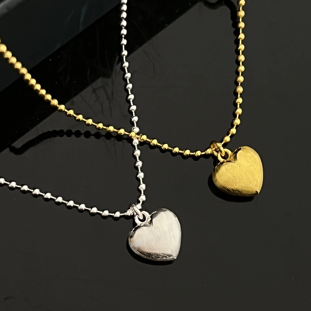 铜合金项链 铜镀真金小众高级感小众爱心项链拉丝颈链锁骨链女