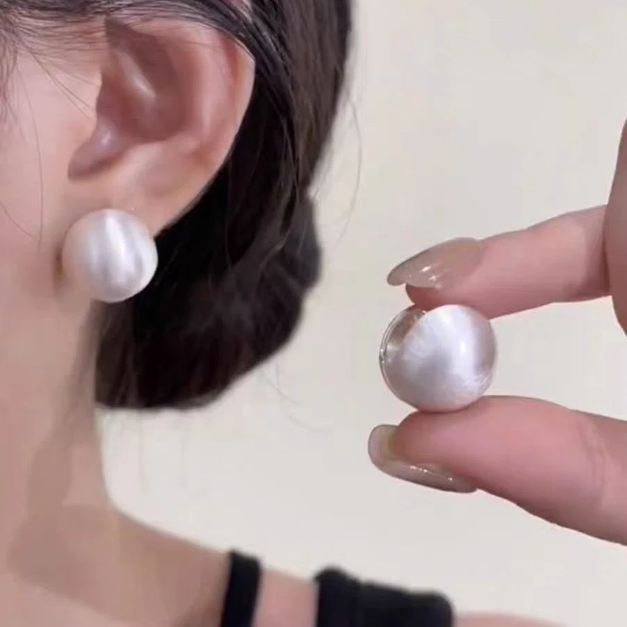 铜合金耳饰 铜镀真金双面拉丝耳钉小众法式轻奢高级感耳环女耳扣