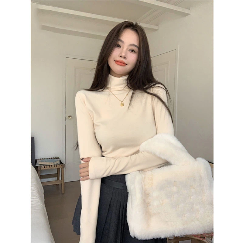 高领双面德绒打底衫女2022新款秋冬装加绒加厚百搭保暖上衣潮