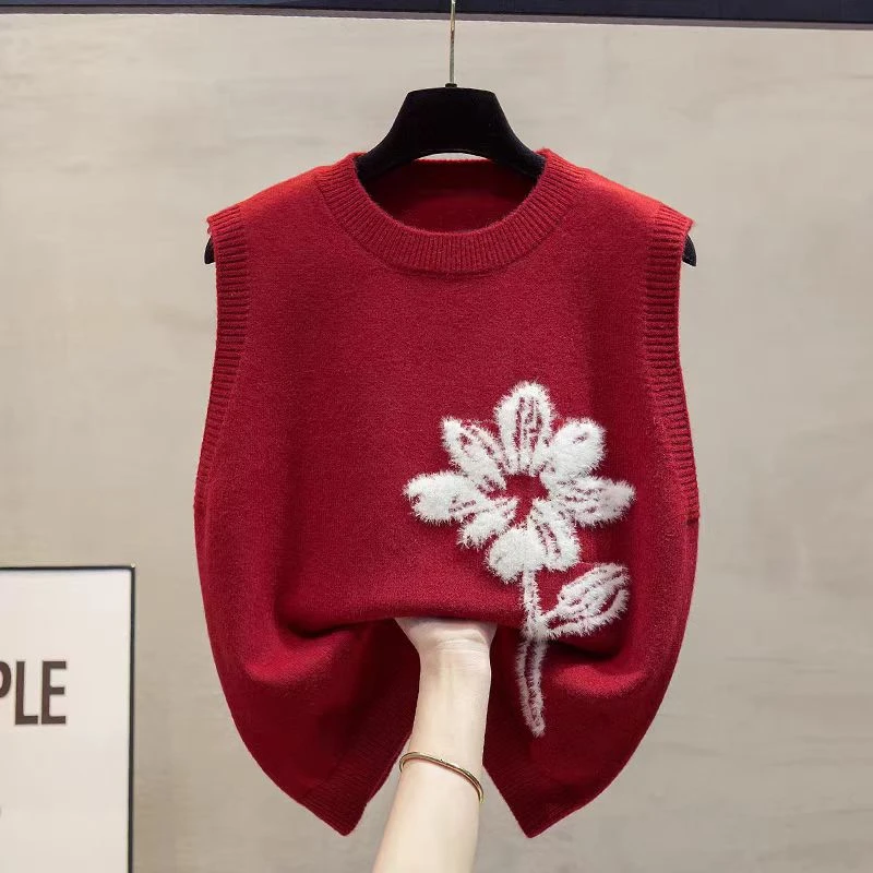 【雪绒花】马甲背心女圆领宽松外搭叠穿圆领马夹毛衣坎肩